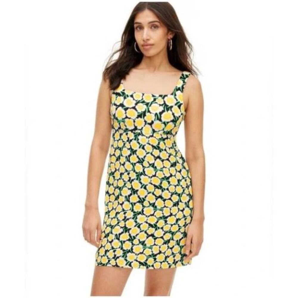 New Diane Von Furstenberg Yellow Black White Poppy Mini Shift Dress Size 14